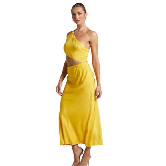 Runaway the Label Yellow Sordec Cutout One Shoulder Dress Small - Picture 1 of 13